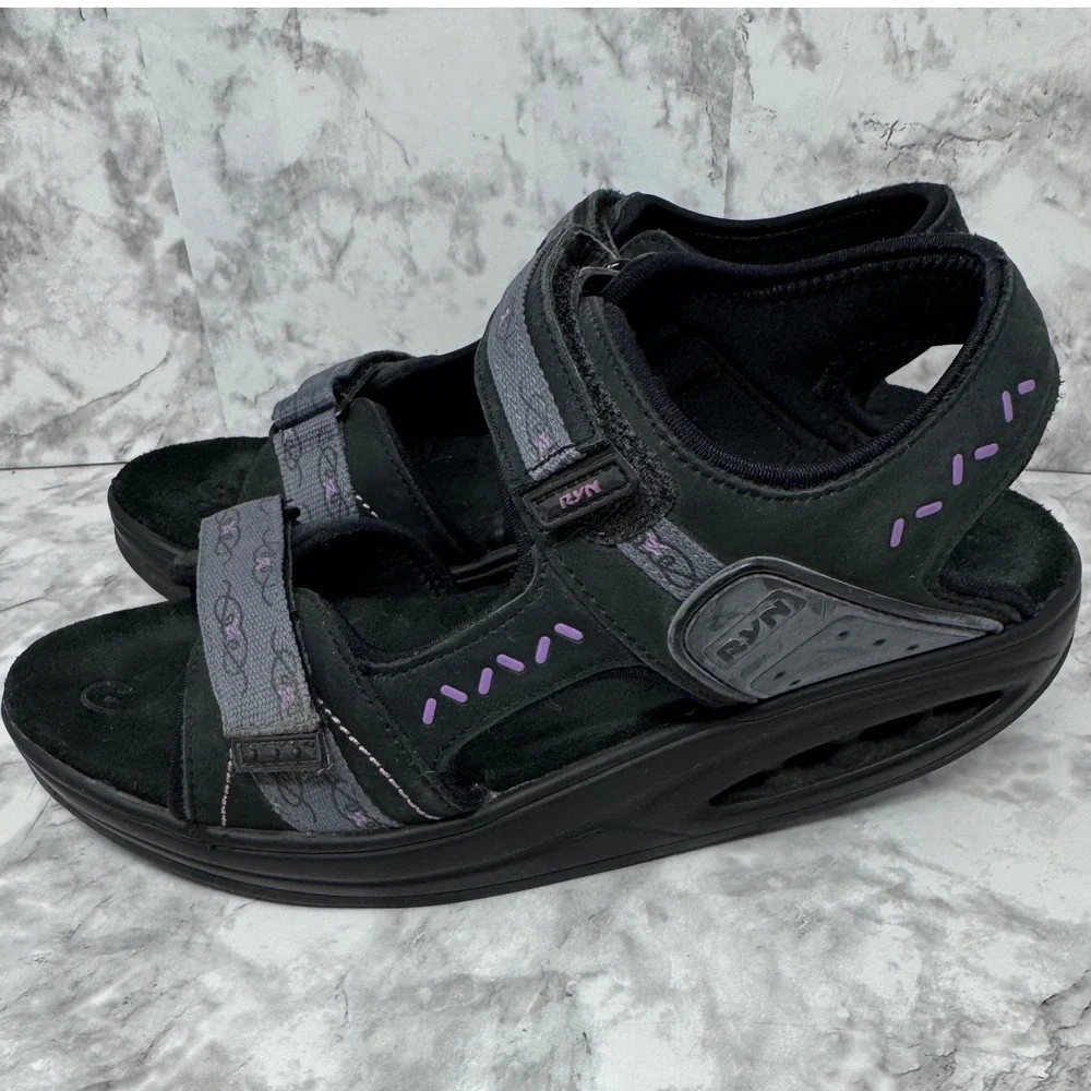 RYN Rocker Sole 💜Walking Sandals Black Purple Triple Strap orthopedic US 7.5 - Picture 2 of 10
